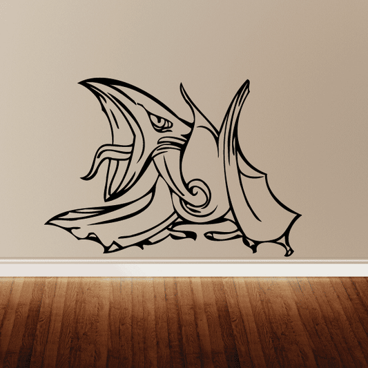 Pterosaurus decal with wings spread and open beak in black outline