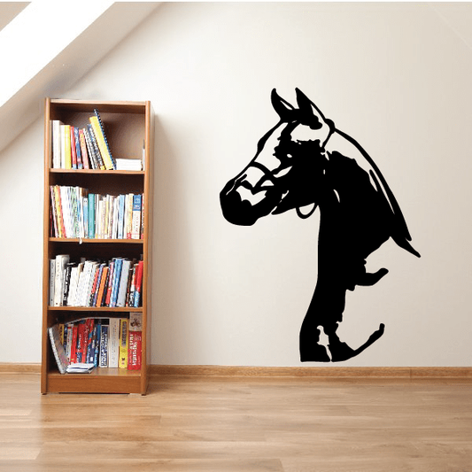 Black stallion head horse wall decal, bold profile silhouette
