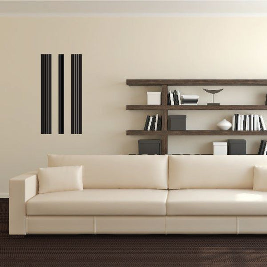 Tire track decal with two vertical sets of black tread stripes