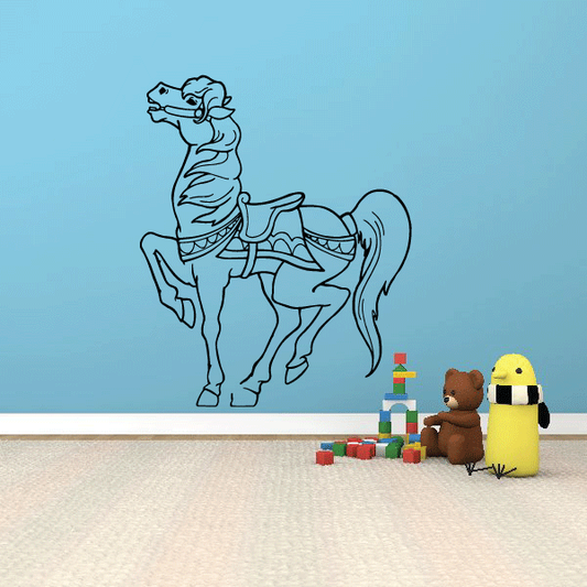 Standing horse decal with ornate neighing pose, line-art outline