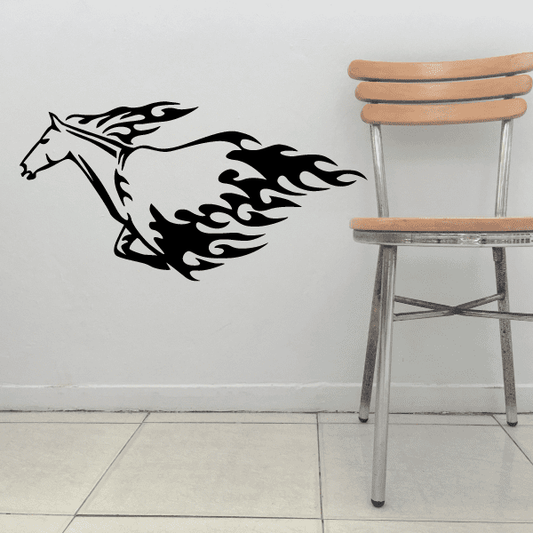 Standing horse drinking decal, black flame-style silhouette