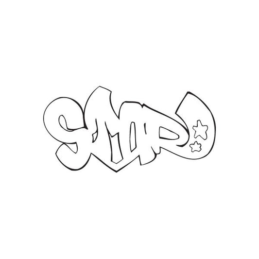 Graffiti text star decal with outlined letters and star accents