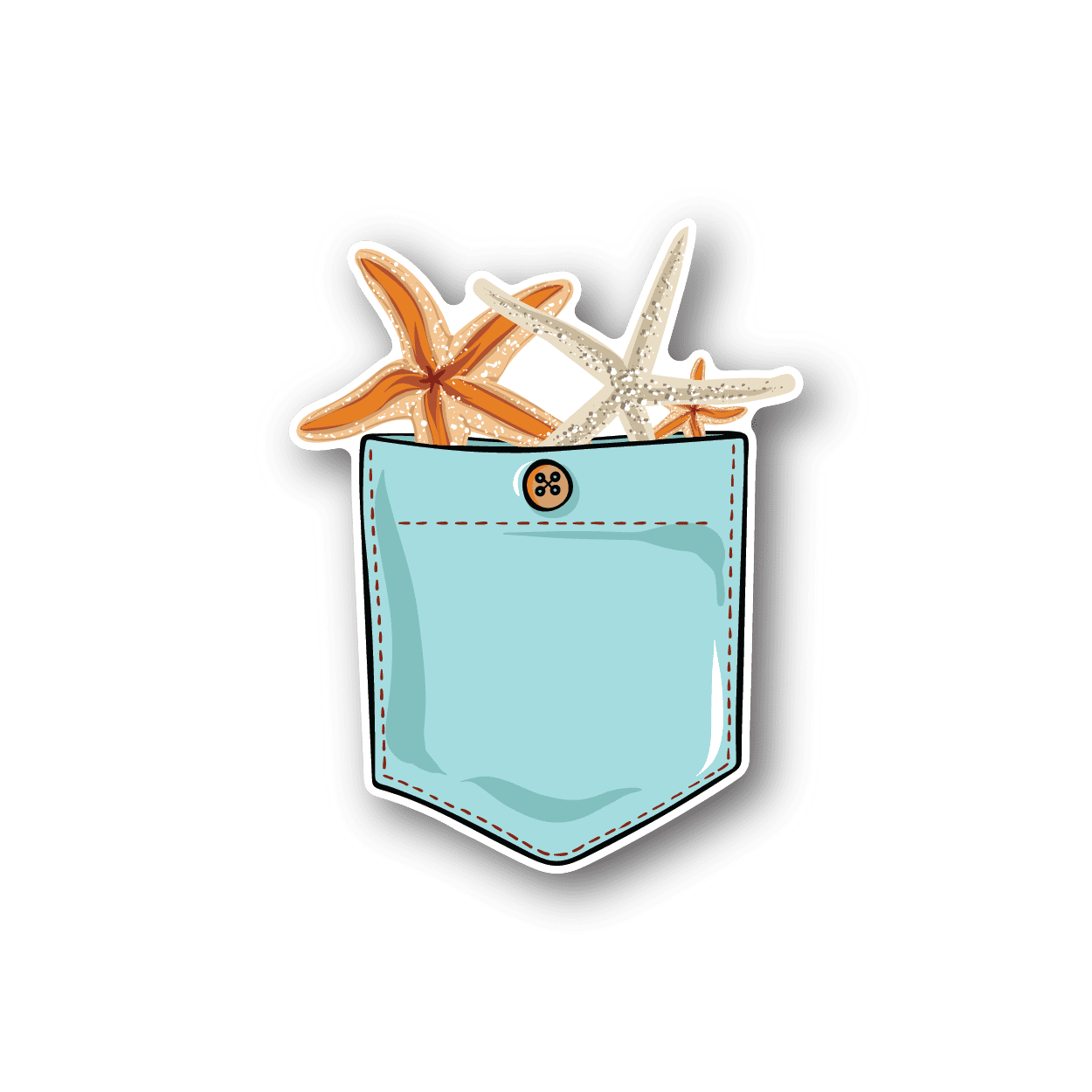 Vinyl sticker of starfish in a light teal pocket with dashed border