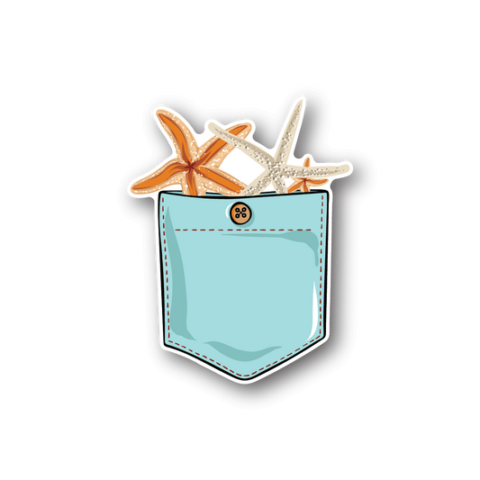 Vinyl sticker of starfish in a light teal pocket with dashed border