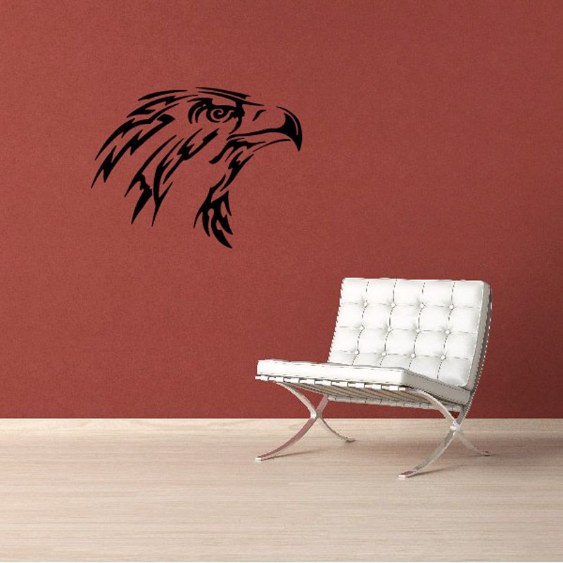 Eagle head wall decal, black vinyl sticker with sharp outlined features