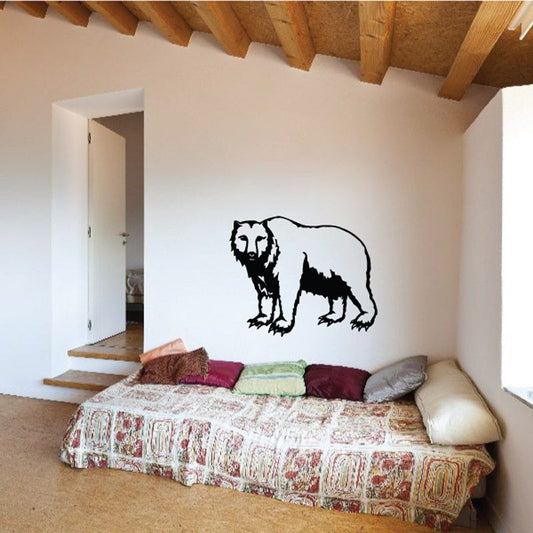 Black standing bear wall decal with detailed outline and facial features.