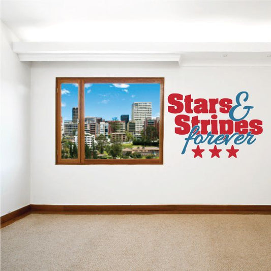 Stars and Stripes Forever printed die-cut decal with red and blue lettering and stars