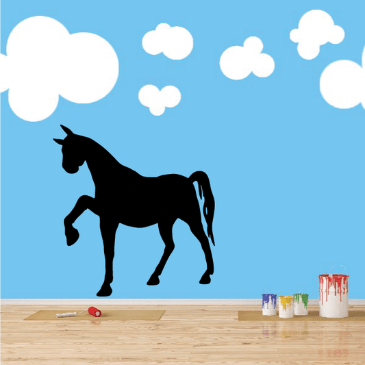 Black horse silhouette decal in a trotting pose
