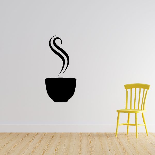 Coffee cup decal with a black cup and three steam lines