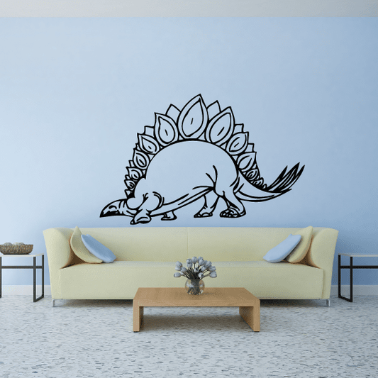 Stegosaurus outline wall decal with blue-and-black spiked back and tail