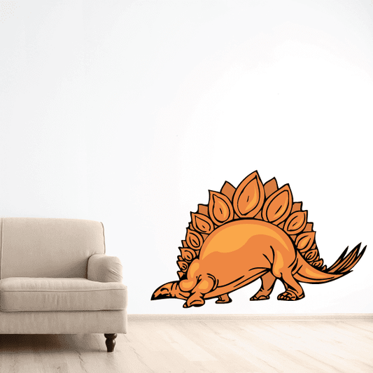 Orange stegosaurus sticker with spiked back and curled tail