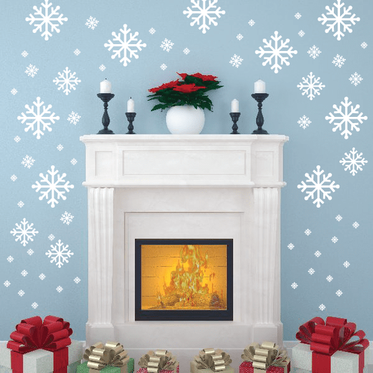 Snowflake wall decals with assorted white snowflakes in different sizes