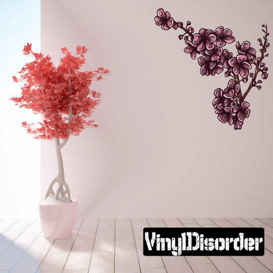 Pink and purple flower vine sticker with clustered blossoms and green stem