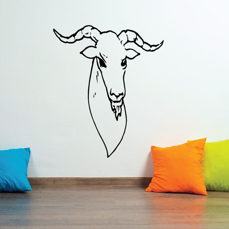 Black goat head decal with curved horns and detailed outline