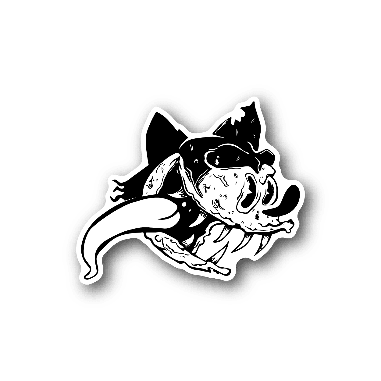 Vinyl cat sticker with bold outline, black cat face and paw reaching