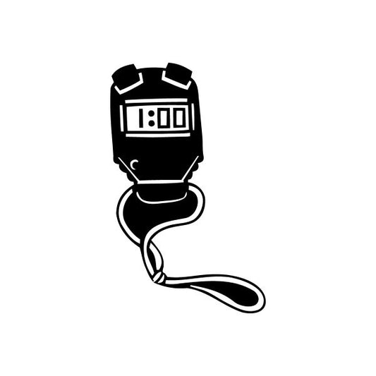 Black stopwatch decal with 1:00 display and coiled cord