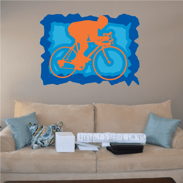 Cyclist sticker featuring an orange bicycle on a blue background