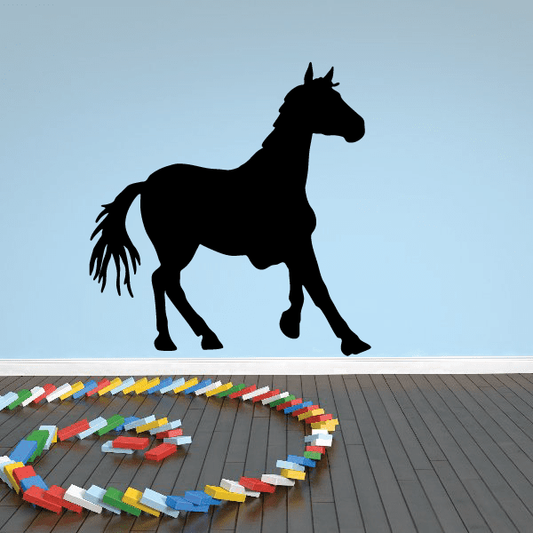 Black horse silhouette decal, side view of standing pony