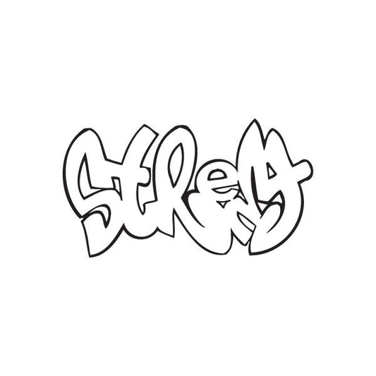 Graffiti decal sticker with bold black-outlined lettering and white fill