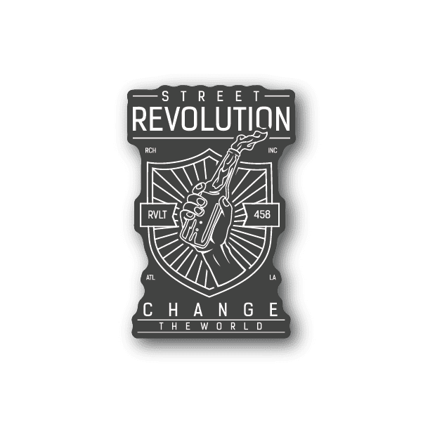 Vinyl sticker with Street Revolution logo and Change the World text, shield design