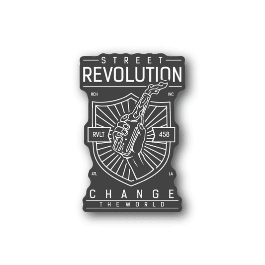 Vinyl sticker with Street Revolution logo and Change the World text, shield design