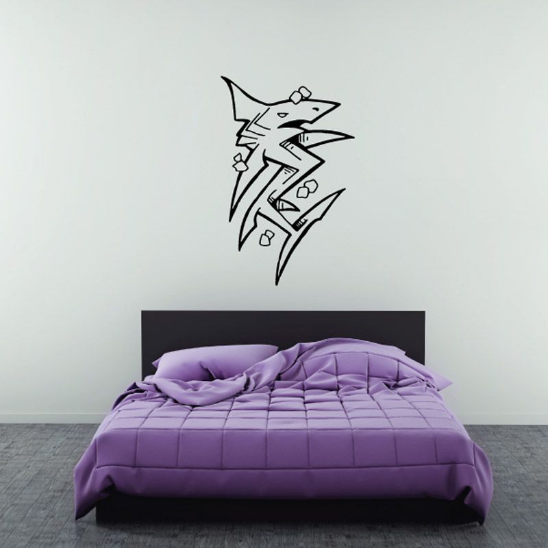 Shark decal sticker in black outline, playful street-style design