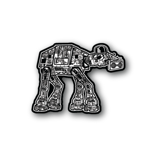 Vinyl sticker with black-and-white graffiti-style gangster character graphic