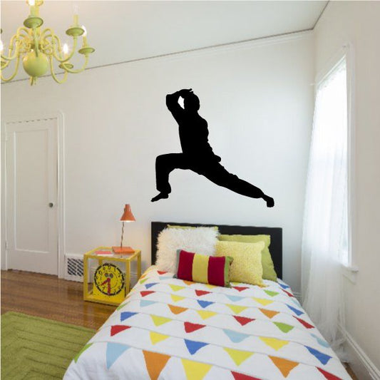 Karate stretching decal sticker with black silhouette of martial arts pose