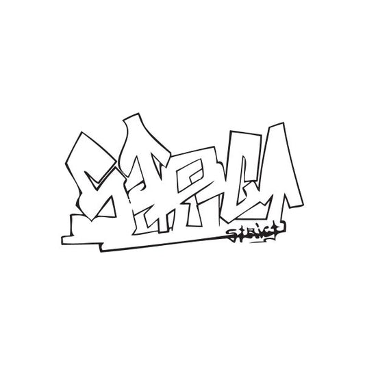 Graffiti decal sticker with bold black outline tag lettering