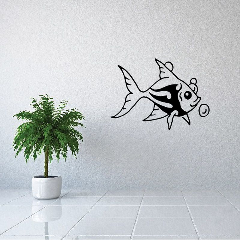 Goldfish wall decal with black striped design