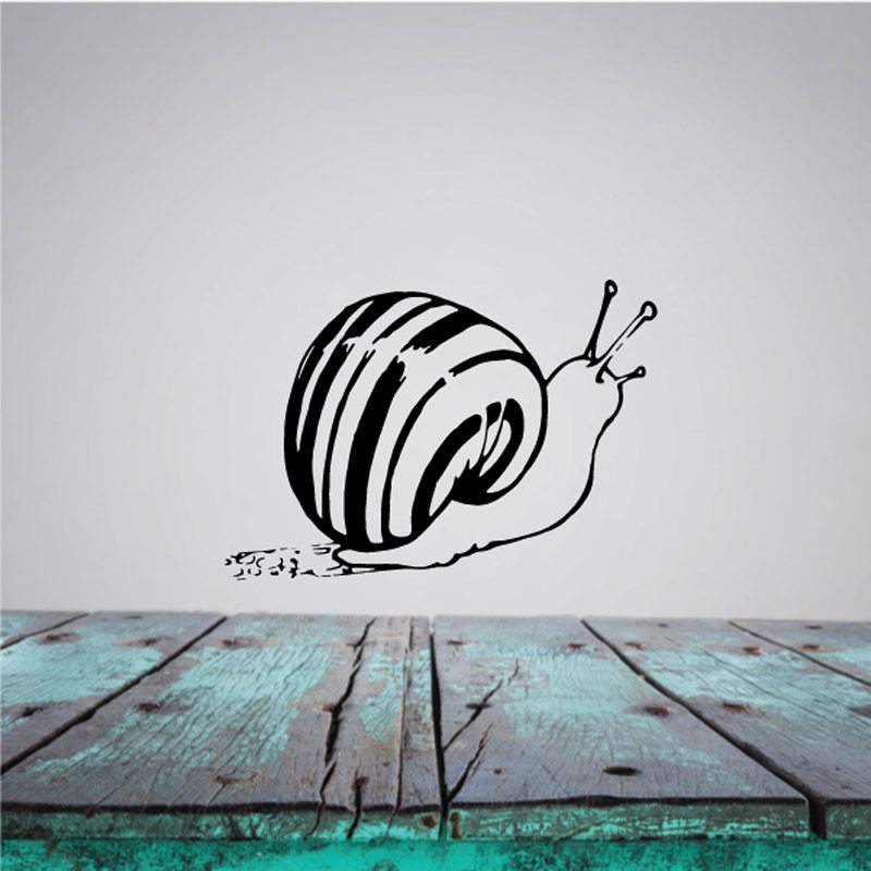 Striped snail shell wall decal, black-and-white line art with antennae