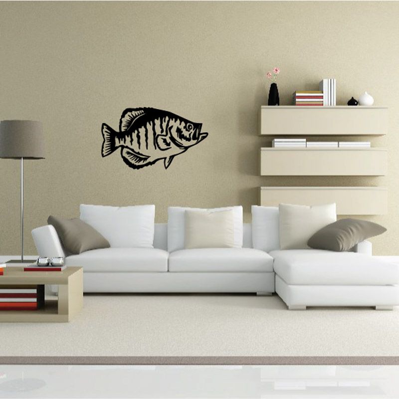 Striped long-eared sunfish wall decal, black outline with white stripes