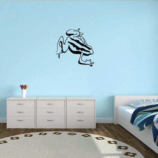 Striped frog wall decal, black and white