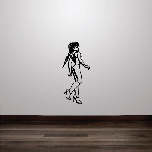 Black stripper doll figure wall decal, full-body standing pose.