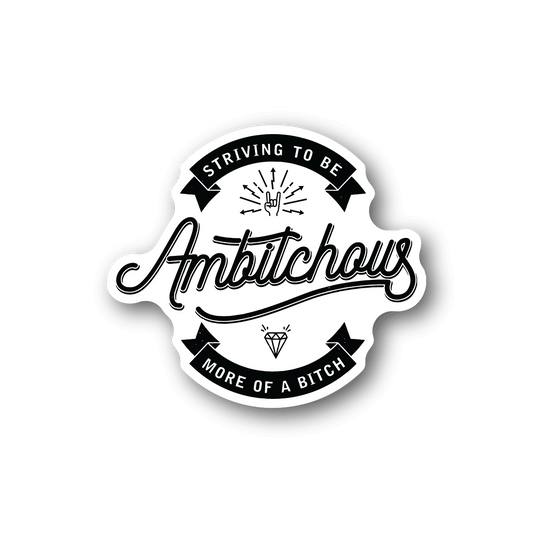 Vinyl sticker, white and black lettering with diamond and banner graphic