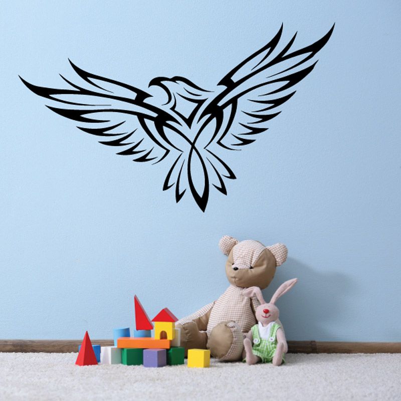 Flying eagle decal with black and white wings and central beak