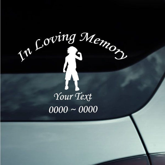 In loving memory decal with boy silhouette and custom text