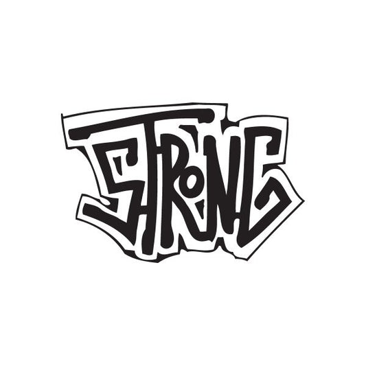 Graffiti decal with bold black lettering inside angular starburst outline