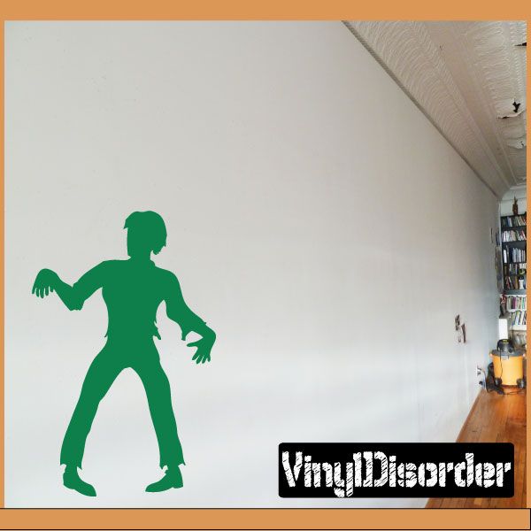 Green zombie wall decal, full-body silhouette stepping forward