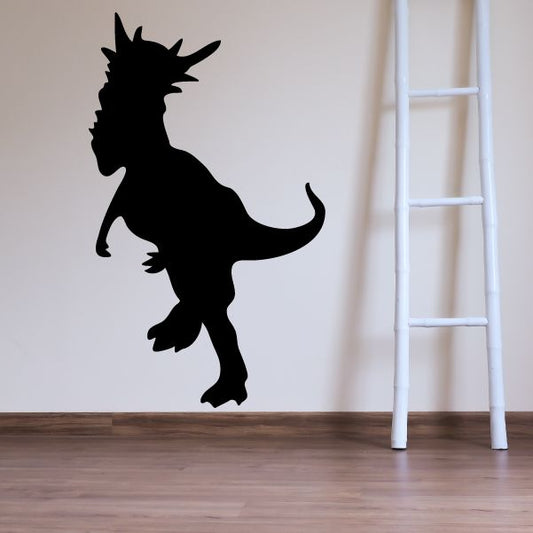 Stygimoloch dinosaur decal, black silhouette of spiky head and curled tail