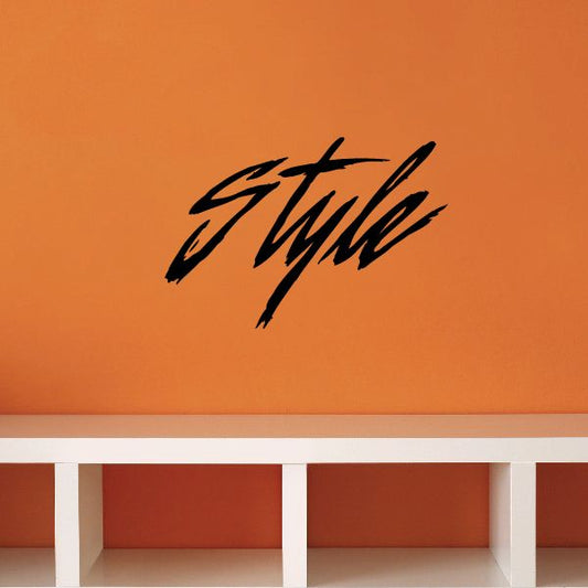 Style decal with black stylized lettering