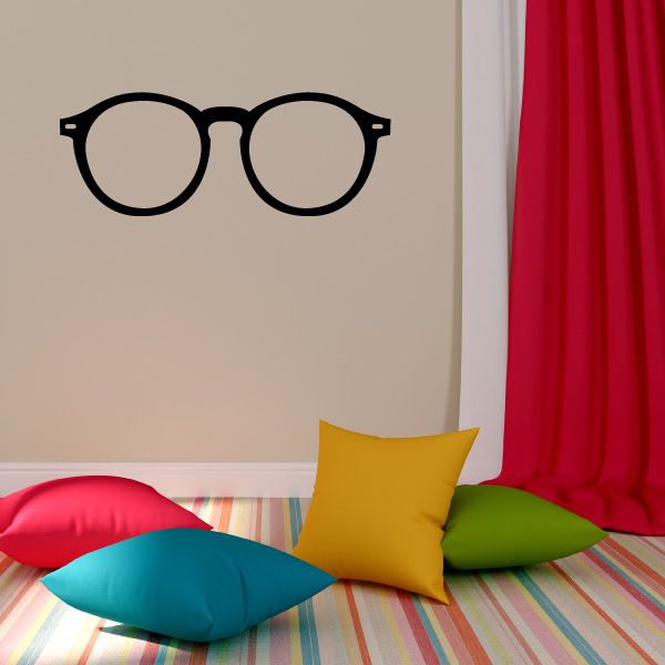 Black round glasses wall decal with thin frames