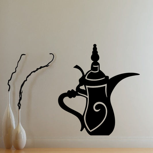Tea pot wall decal, black teapot silhouette with steam swirls