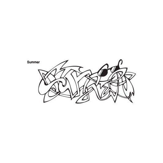 Graffiti decal with stylized "Summer" lettering in black with star accents