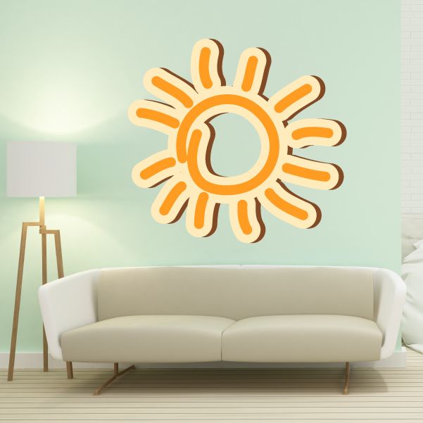 Sun wall decal vinyl sticker, stylized orange and cream sun with circular center