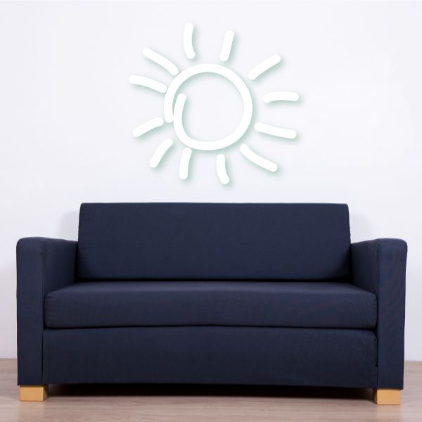 Sun wall decal: white circular outline with short radiating rays