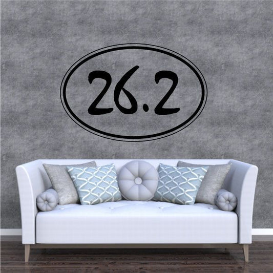 26.2 marathon sticker with black oval outline and “26.2” text