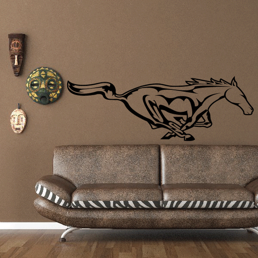 Running horse wall decal in black with flowing motion lines