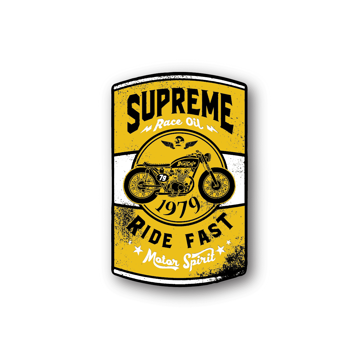Supreme race oil motorcycle vinyl sticker with yellow black graphic and rider logo