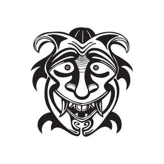 Surprised tiki decal: bold black-and-white face sticker design
